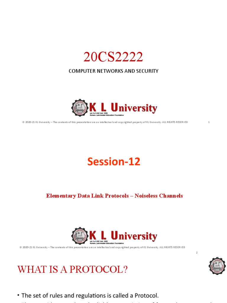 Session 11 Elementary Data Link Protocols Noiseless Channels PDF