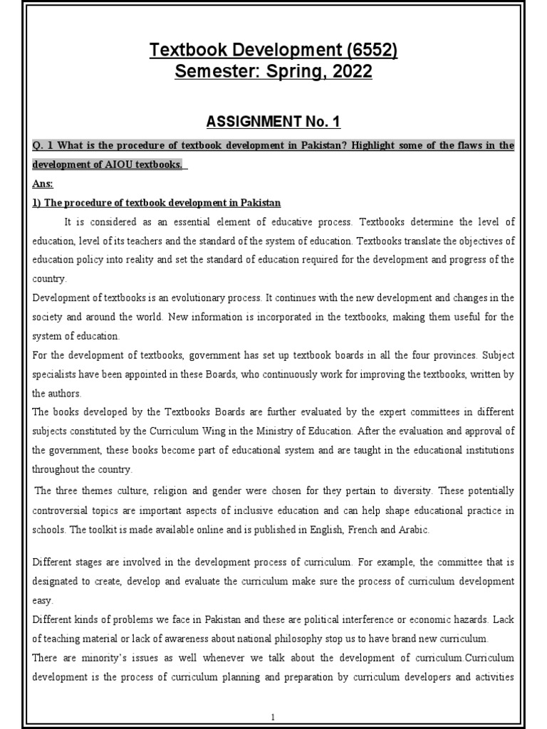 AIOU 6552 Spring 2022 Assignment | PDF | Teaching Method | Textbook