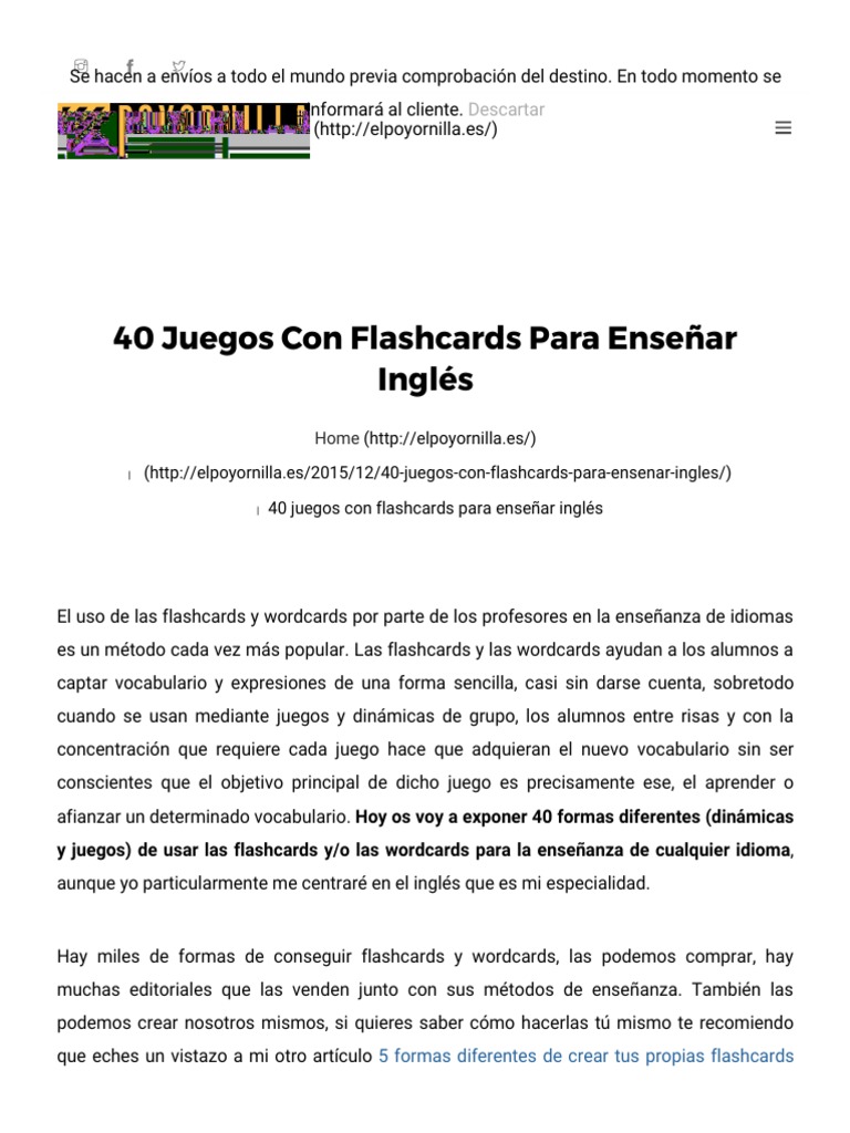 40 Juegos Con Flashcards para Enseñar Inglés El Poyornilla PDF