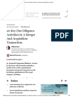 20 Key Due Diligence Activities in A Merger and Acquisition Transaction