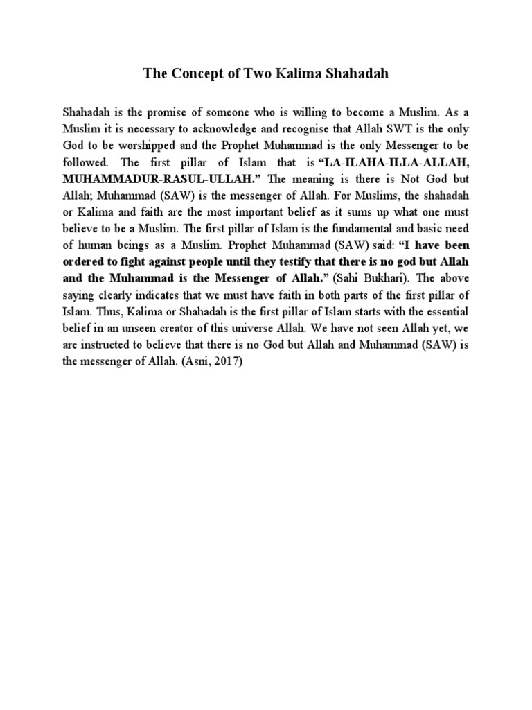 The Concept of Two Kalima Shahadah | PDF