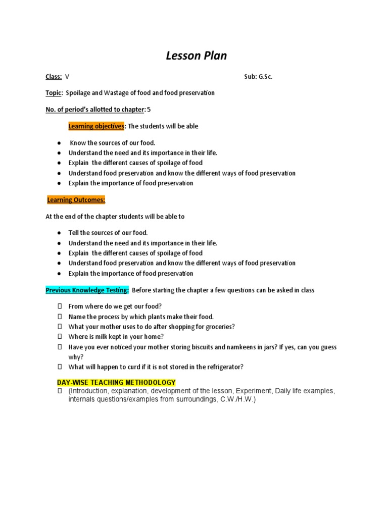 Food Spoilage and Preservation for Class 5 | PDF | Food Preservation ...