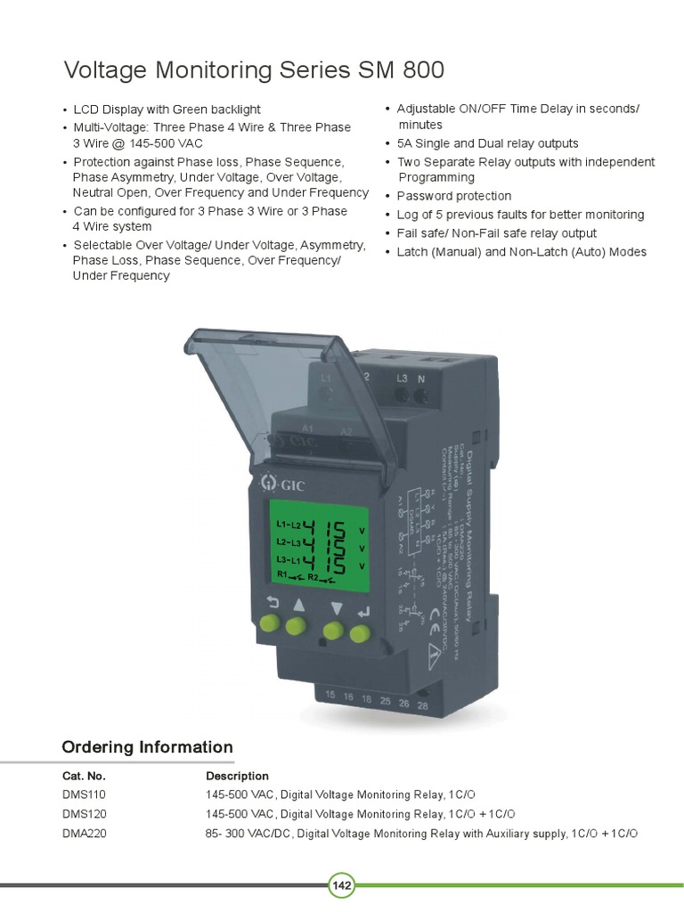 Voltage Monitoring Series SM 800 Ordering Information PDF Relay