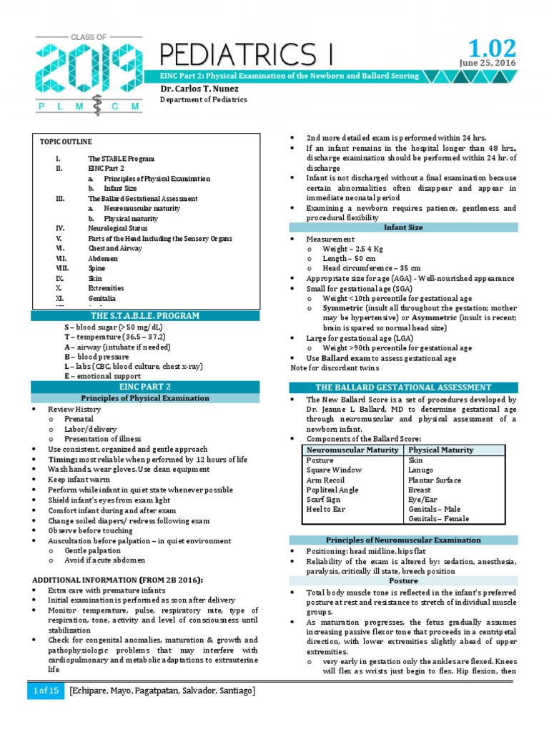 1.02 Einc Part 2 Physical Examination of The Newborn and Ballard