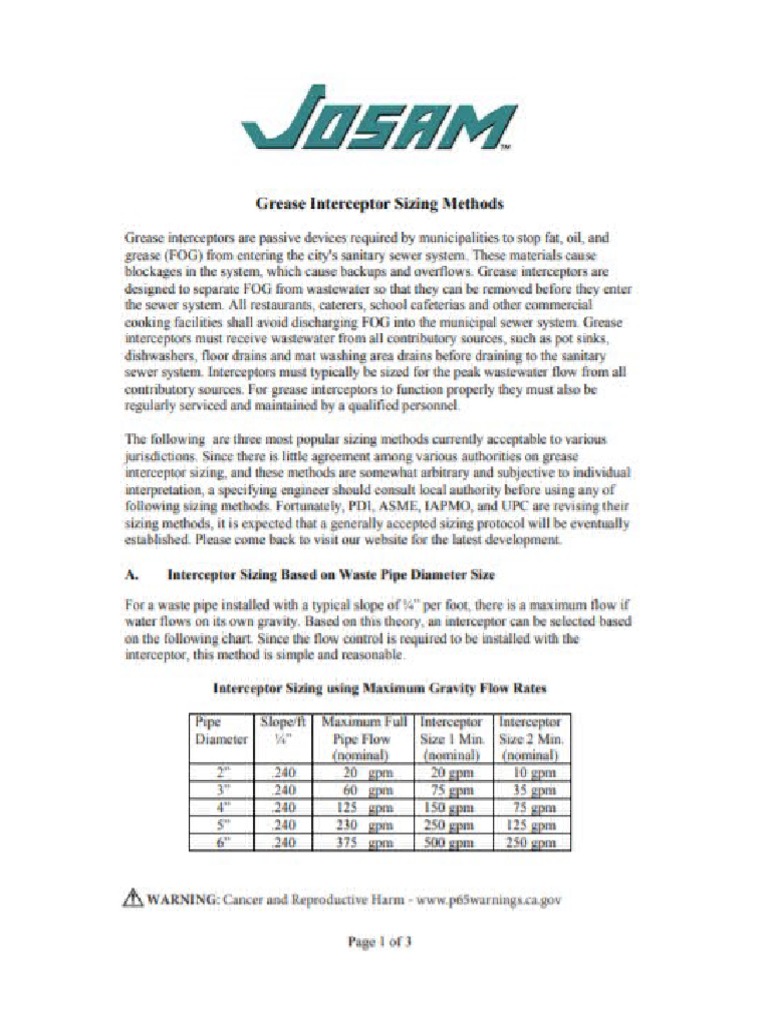 JOSAM Grease Interceptor Sizing Methods PDF