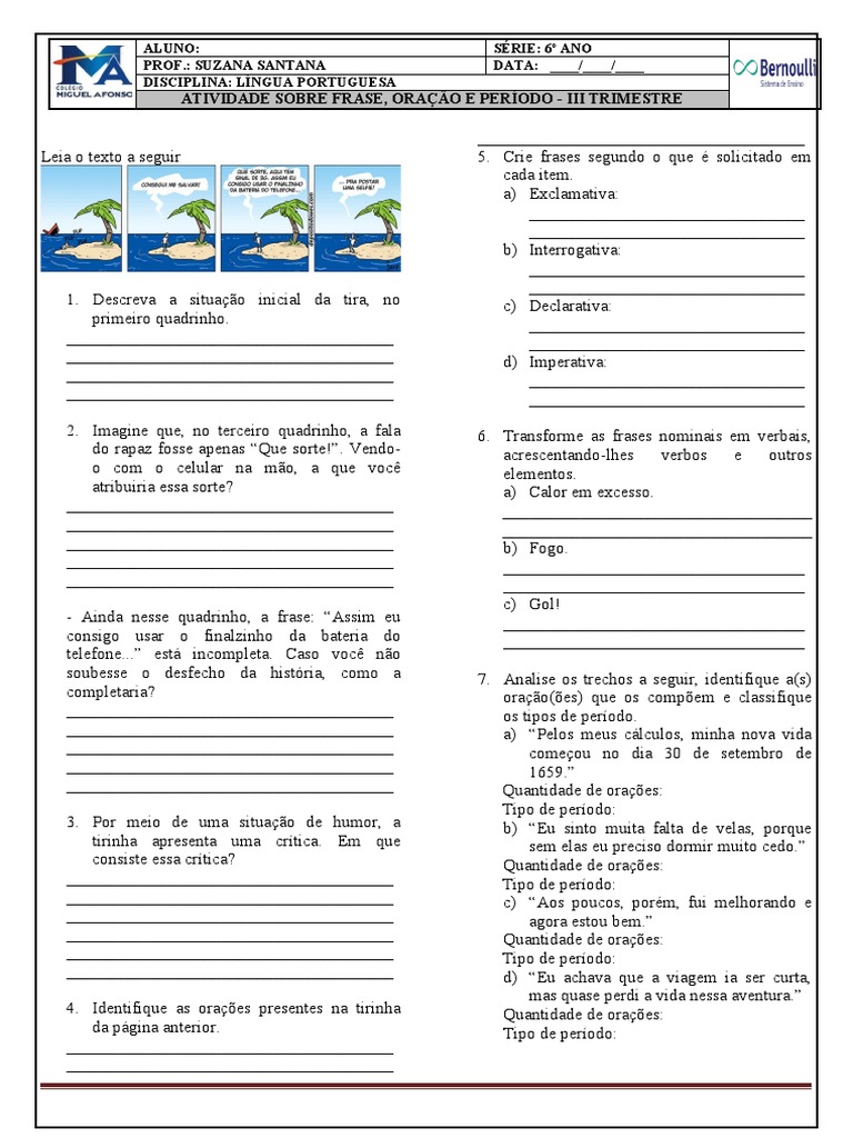Atividade: Frase, Oração e Período 6º Ano | PDF