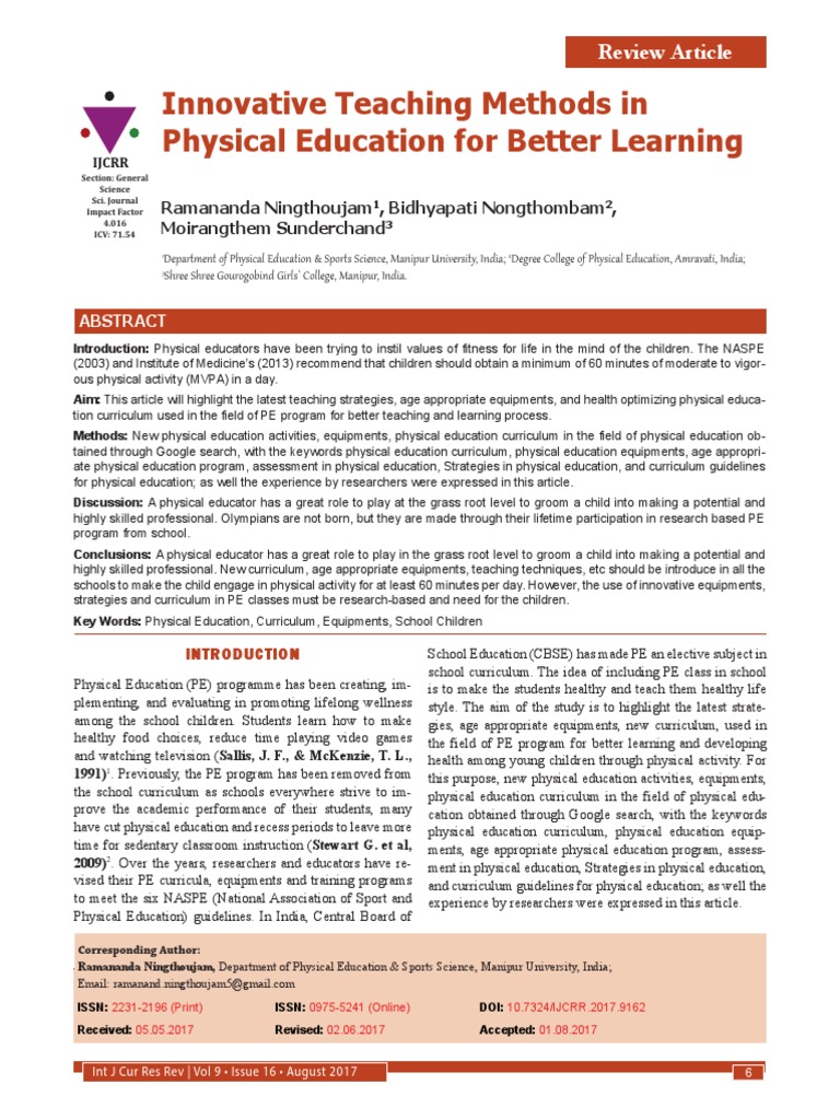 Innovative Teaching Methods in Physical Education For Better Learning