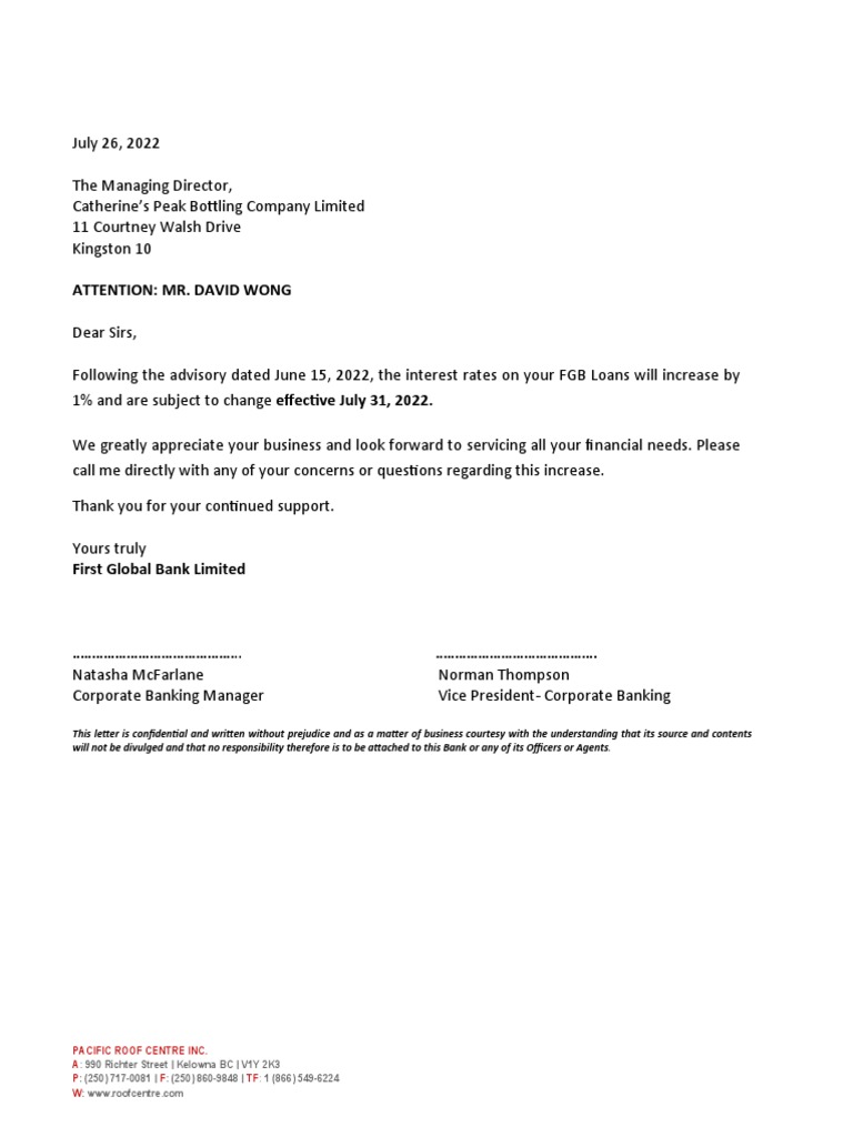 Interest Rate Increase Letter | PDF | Business | Finance & Money Management