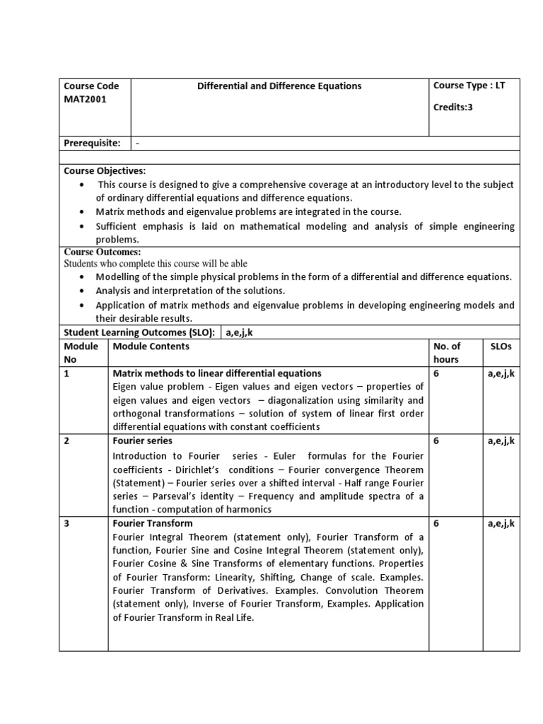 Mat2001 Differential-And-difference-equations LT 1.0 1 Mat2001 | PDF ...