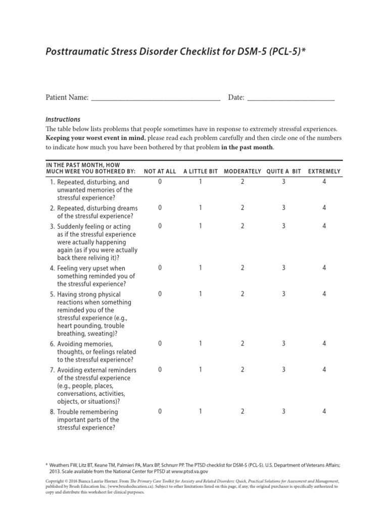 Appendix XXX_PTSD Checklist for DSM-5 (PCL-5) | PDF | Mental Disorder ...