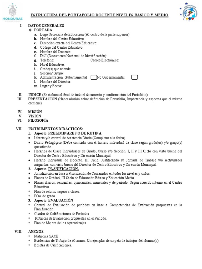 Estructura del Portafolio Educativo | PDF | Educación primaria | Evaluación