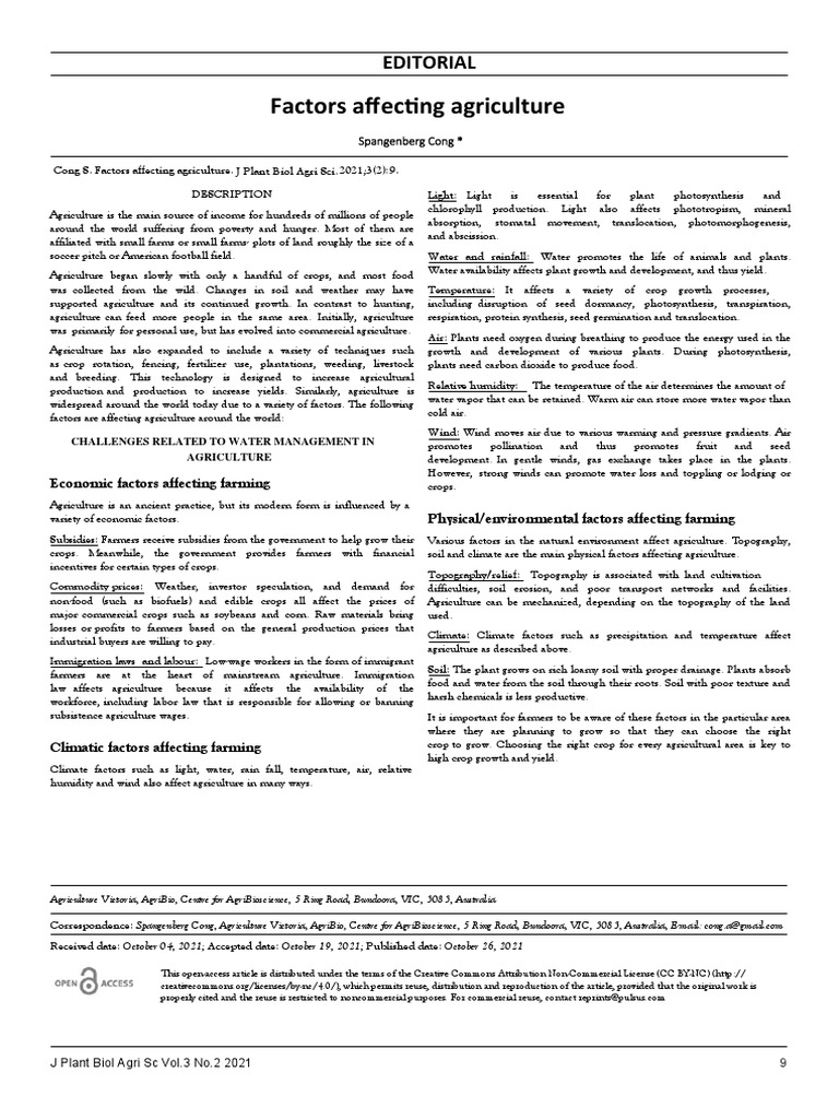 Factors Influencing Agricultural Production | PDF | Agriculture | Plants