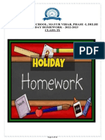 Class 9th Holiday Homework