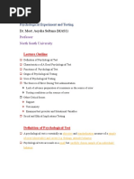 Dr. Most. Aeysha Sultana (MAS1) : PSY 101L: Psychological Experiment and Testing