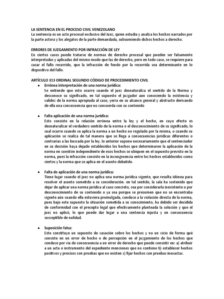 Vicios en la Sentencia Civil Venezolana | PDF | Sentencia (ley) | Ley ...