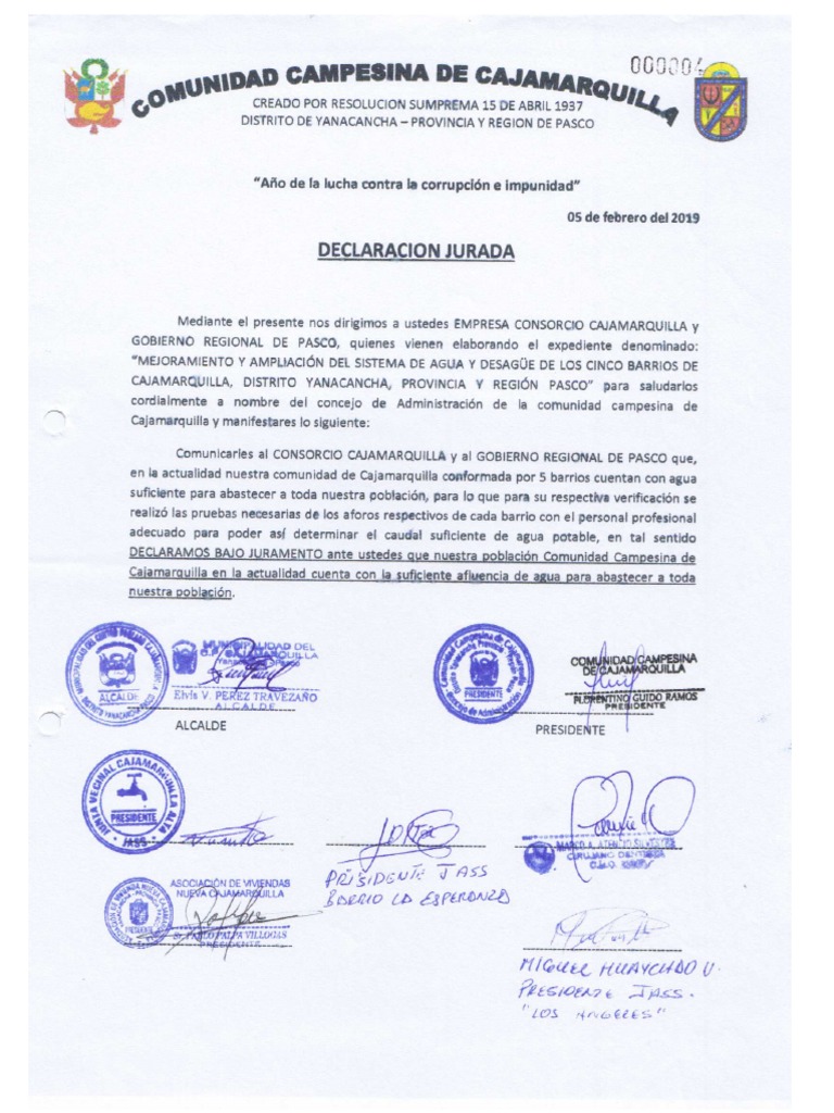 10.declaracion Jurada Que Cuentan Con Los Servicios de Agua y Desague | PDF