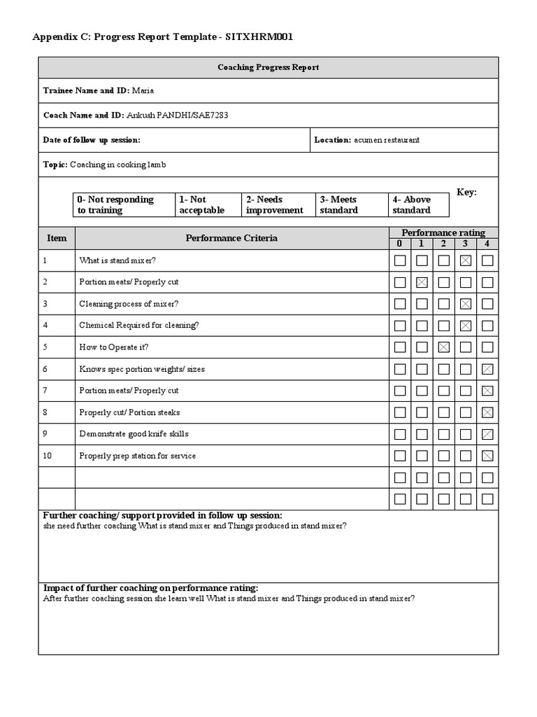 Coaching Progress Report Template | PDF | Menu | Steak