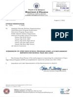 Division Memorandum No. 1240 s.2022 - Submission of Open High School Program (OHSP) Accomplishment Reports For School Year 2021-2022