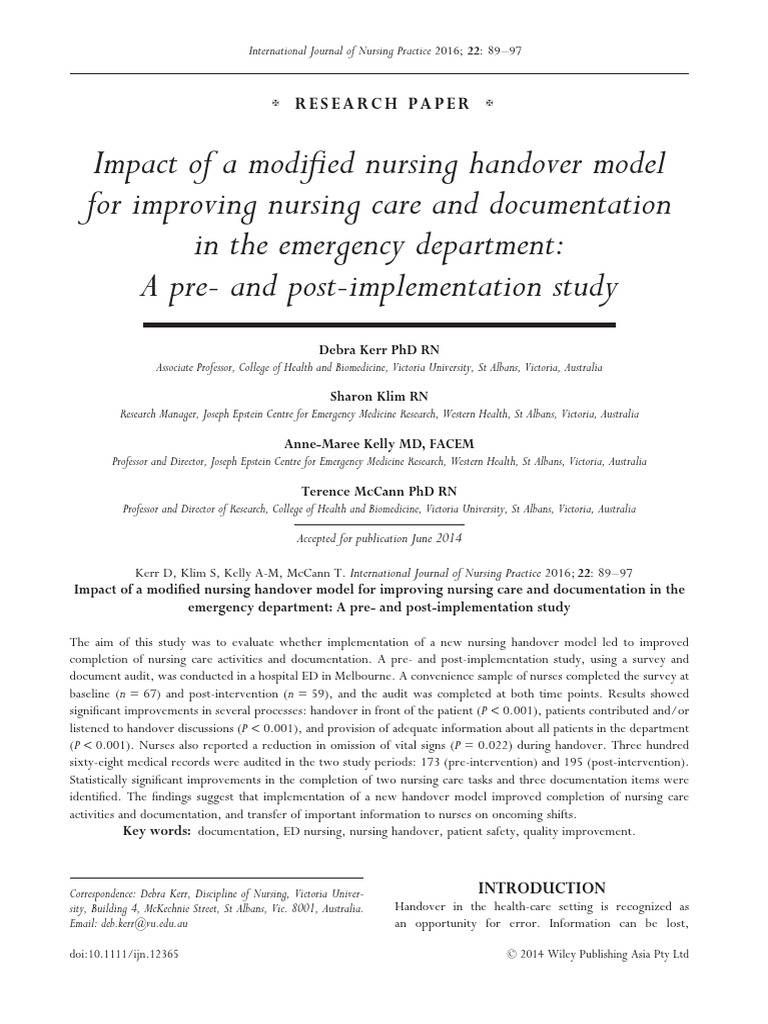 Impact of A Modified Nursing Handover Model | PDF | Nursing | Patient ...