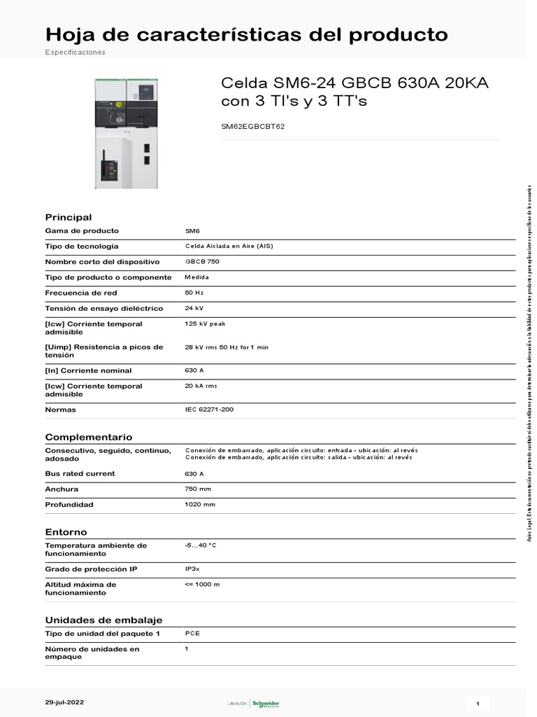 Especificaciones Celda SM6-24 GBCB 630A | PDF | Tecnología