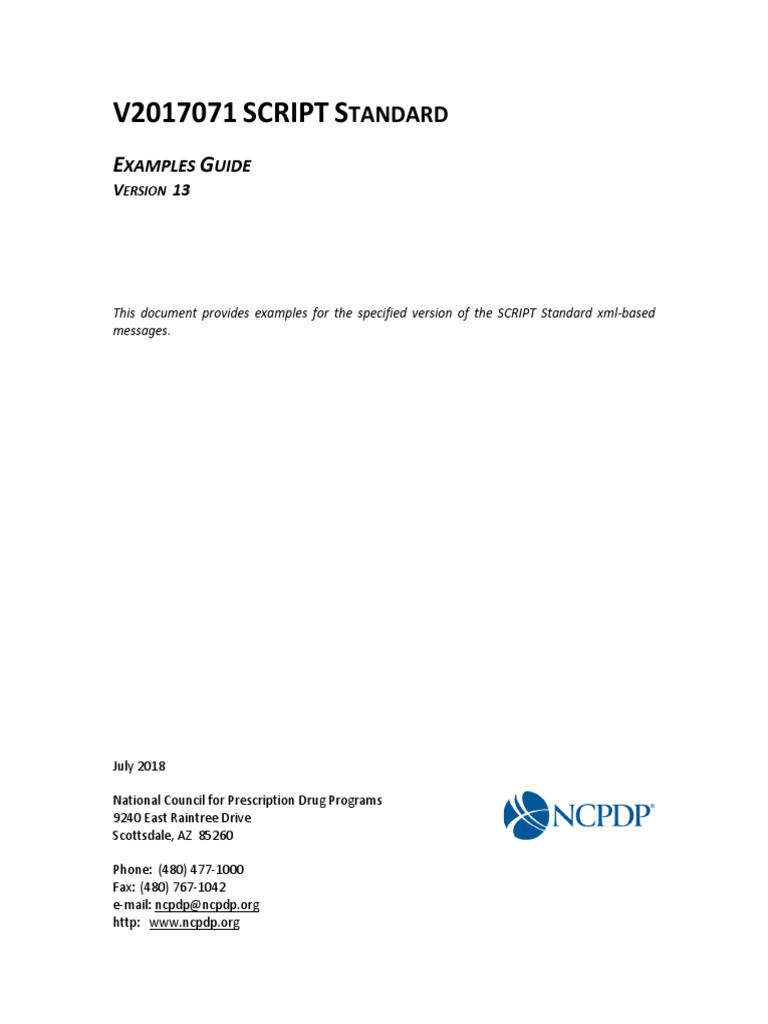 V2017071 SCRIPT STANDARD Example Guide PDF Medical Prescription Pharmacy