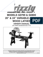 MODELS G0799 & G0800 20" & 24" VARIABLE-SPEED Wood Lathes: Owner'S Manual