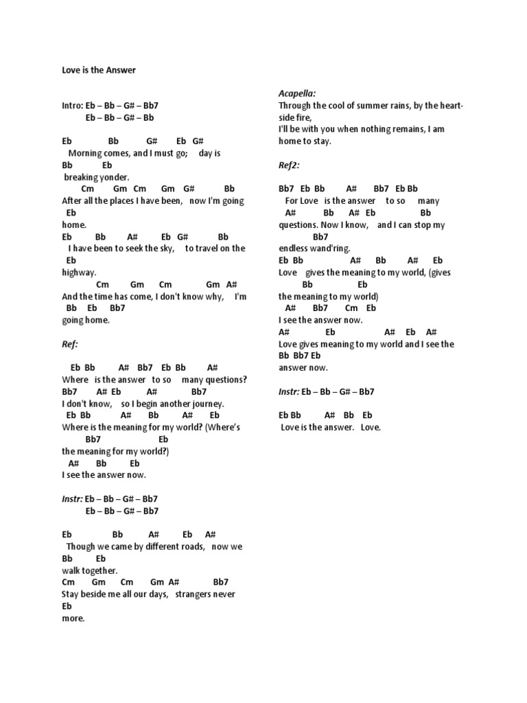 Love Is The Answer Chords Pdf
