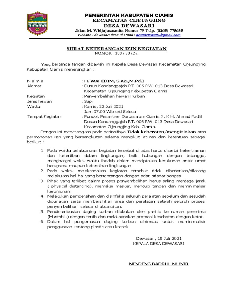 Surat Ijin Kegiatan | PDF