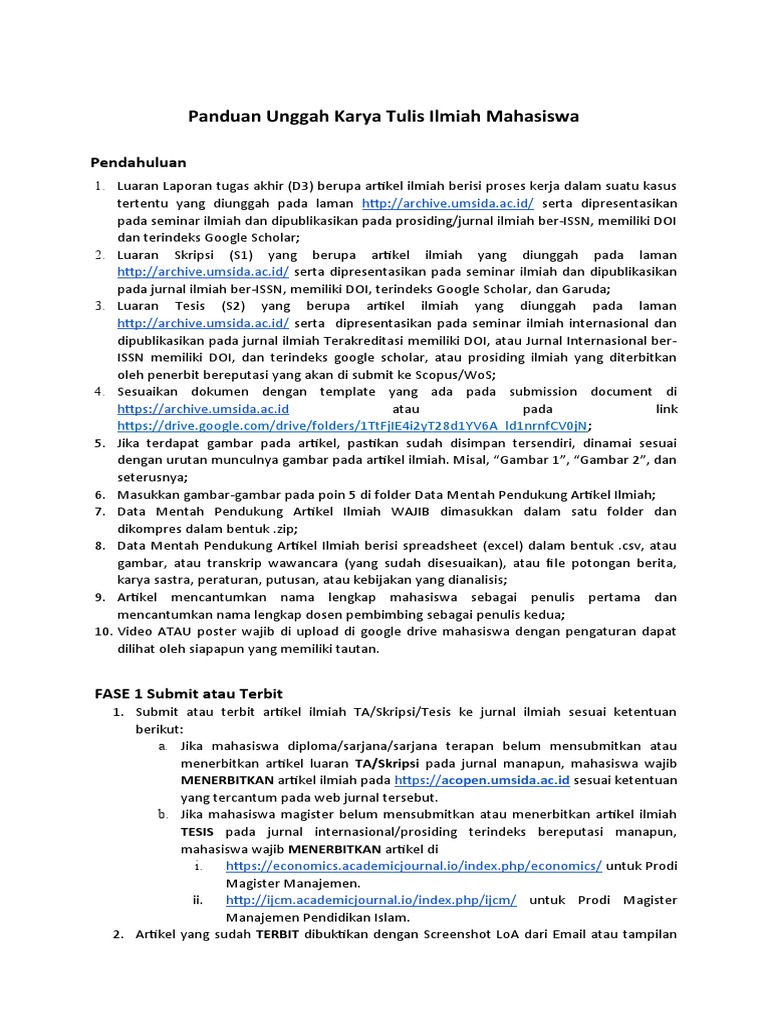 Panduan Unggah Karya Tulis Ilmiah UMSIDA | PDF