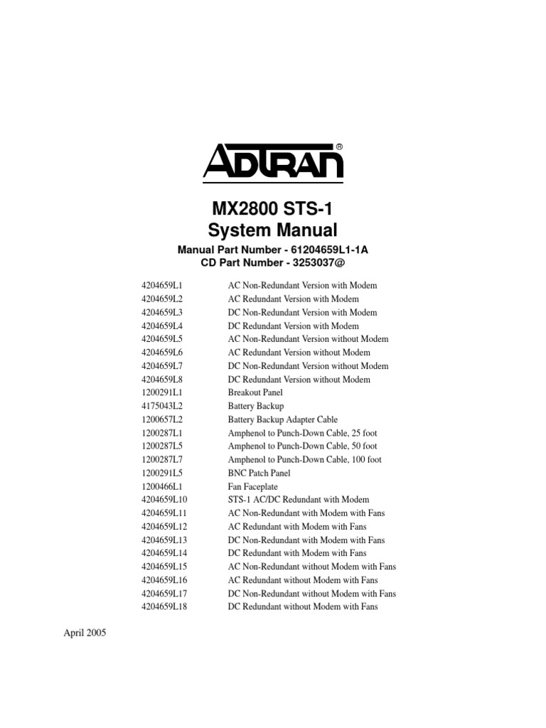 Adtran MX2800 STS 1 System Manual | Electromagnetic Interference