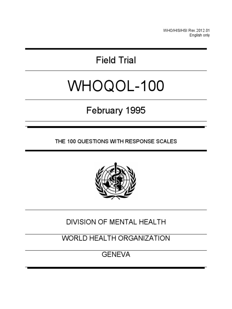 WHOQOL-100 Quality of Life Questionnaire | PDF | Cognitive Science ...