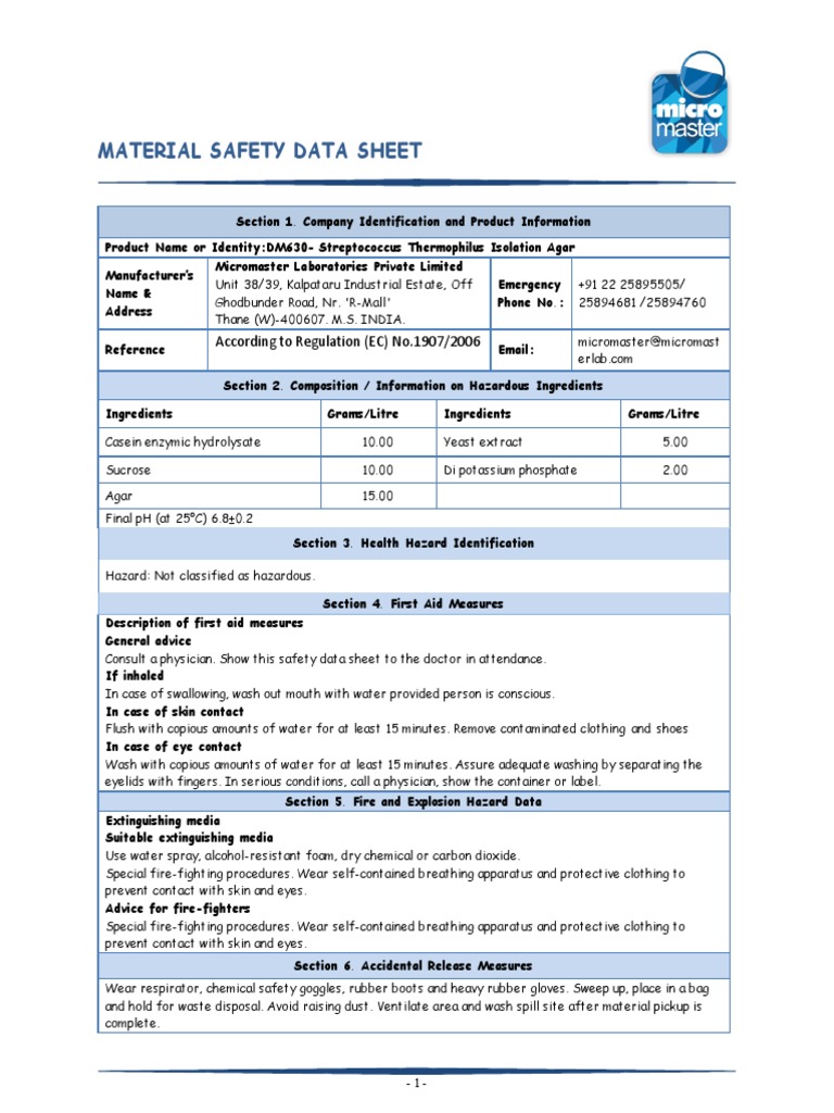 Material Safety Data Sheet According To Regulation (EC) No.1907/2006