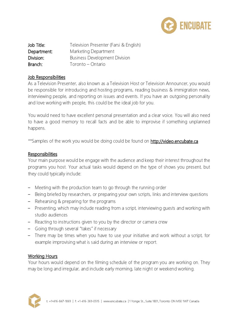 TV Presenter Job Description Farsi | PDF | Communication | Cognition