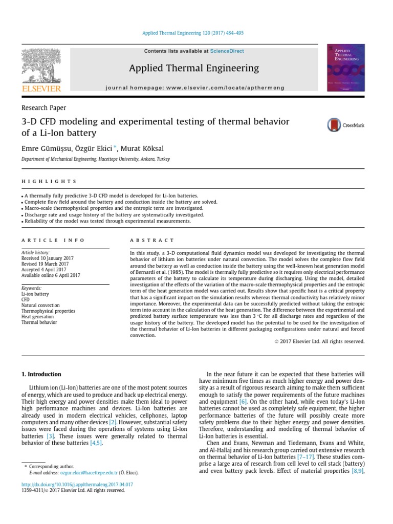 3-D CFD Model for Li-Ion Battery Thermal Behavior | PDF | Lithium Ion ...