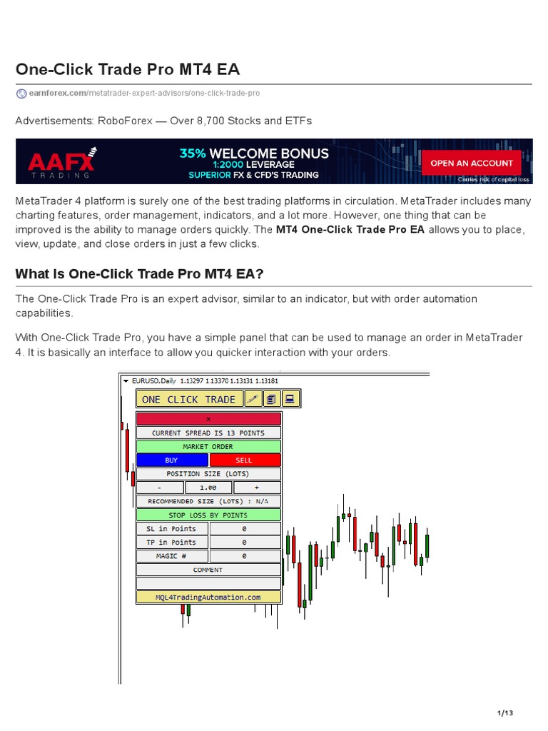 One-Click Trade Pro EA for MT4 | PDF | Order (Exchange) | Option (Finance)