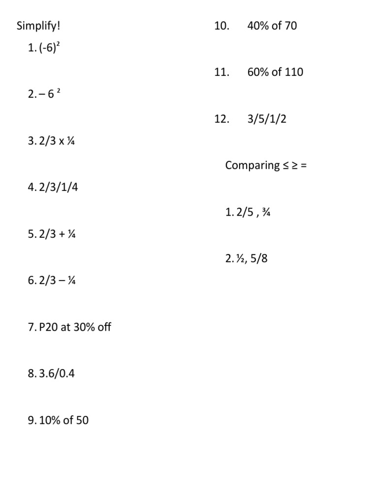 Math Simplification and Percentages Guide | PDF | Cooking, Food & Wine