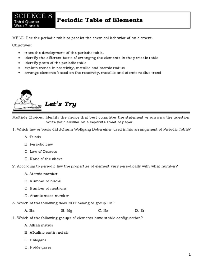 Periodic Table Insights for Grade 8 | PDF | Chemical Elements ...