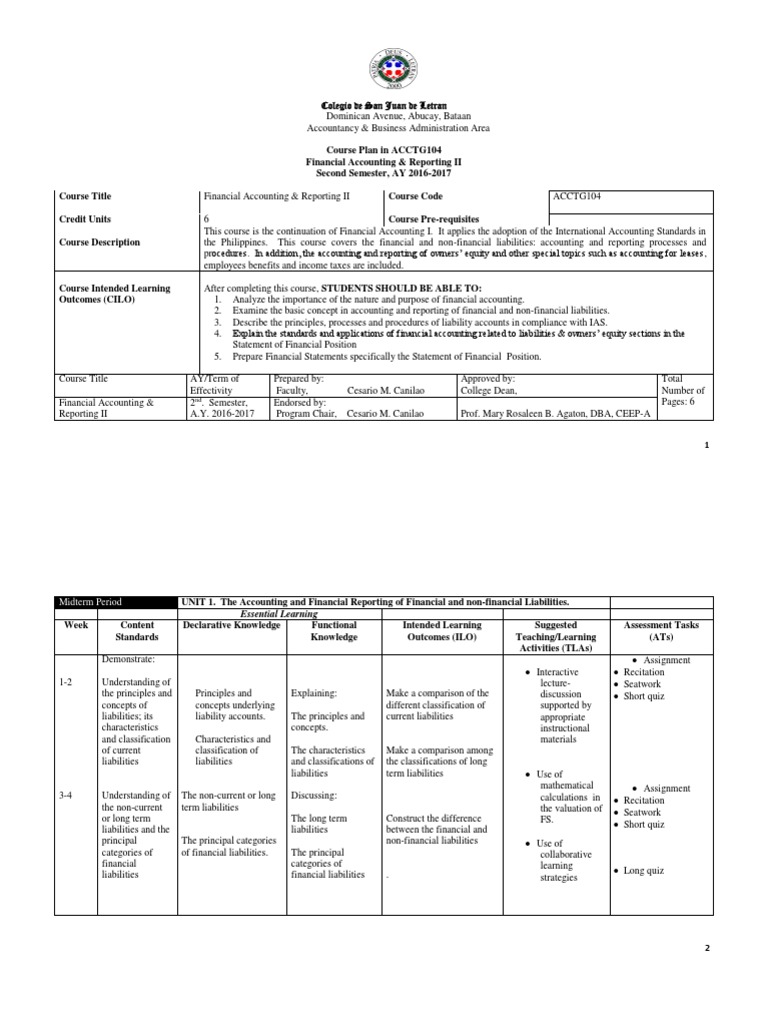 Financial Accounting II Course Overview | PDF | Valuation (Finance ...