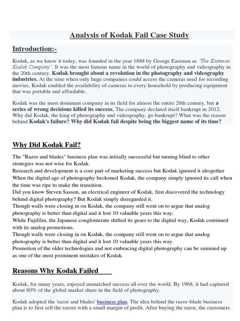 Kodak's Downfall: A Case Study Analysis | PDF | Fujifilm | Camera
