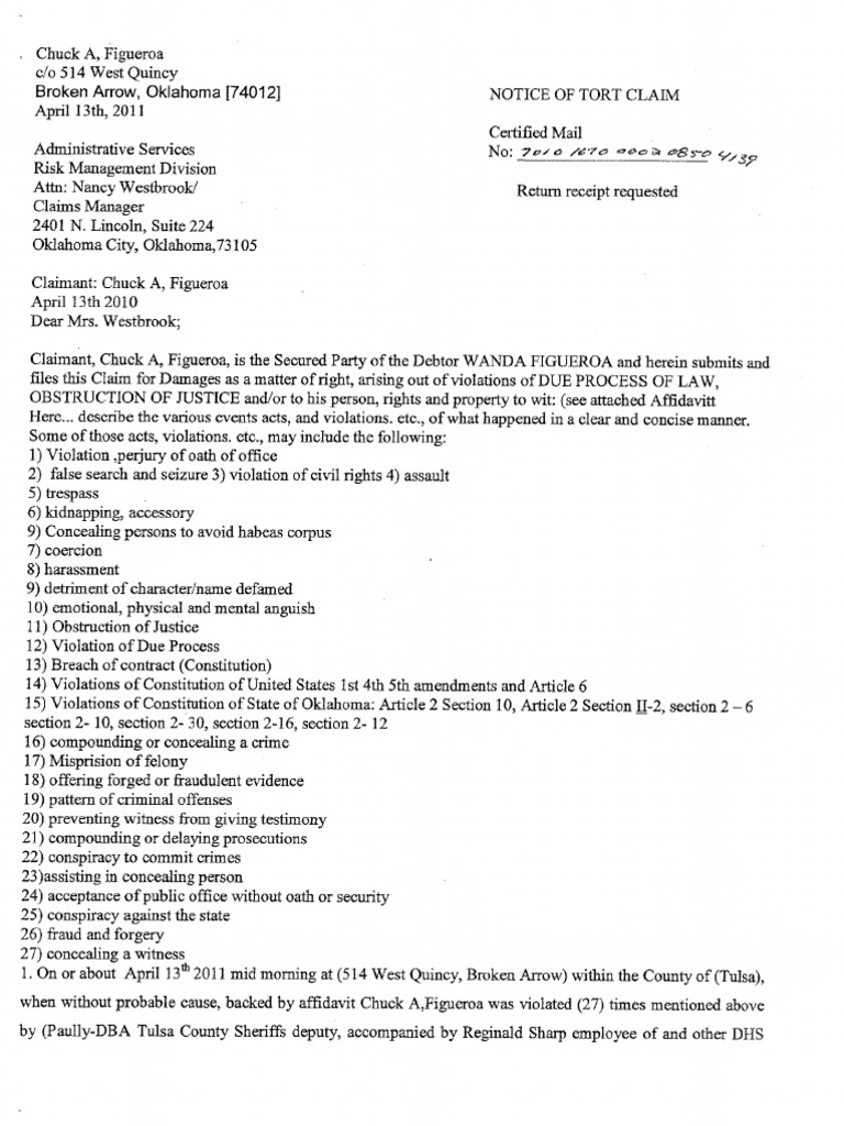 Notice Of Tort Claim