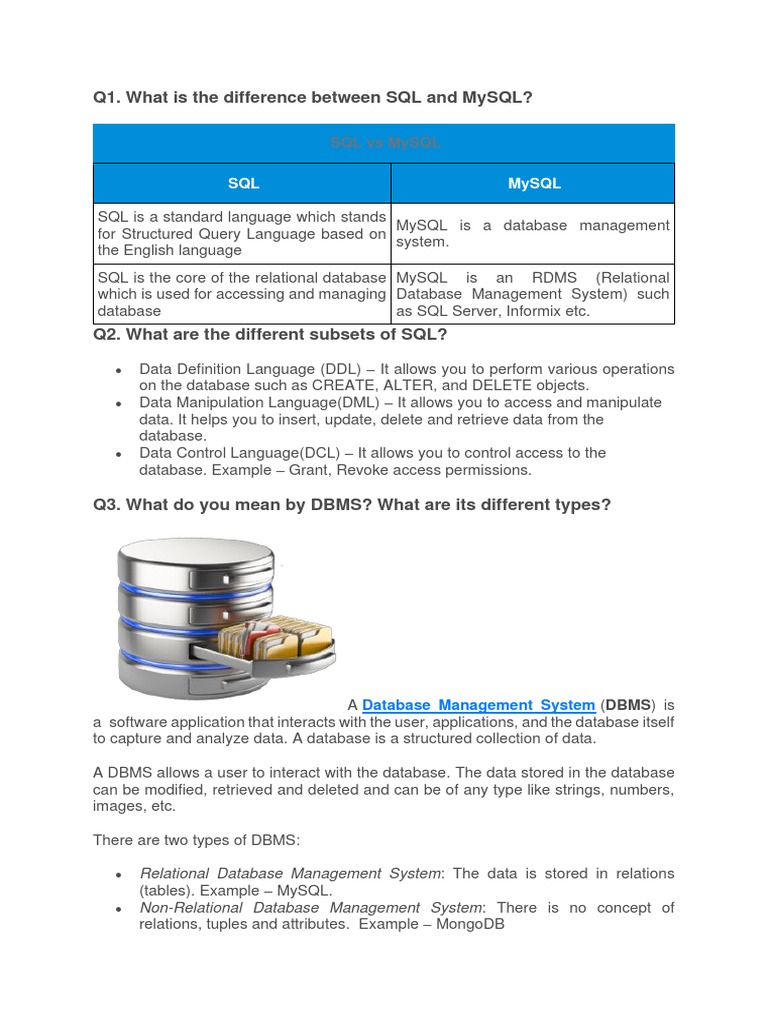 Q1. What Is The Difference Between SQL and Mysql? | PDF | Databases ...