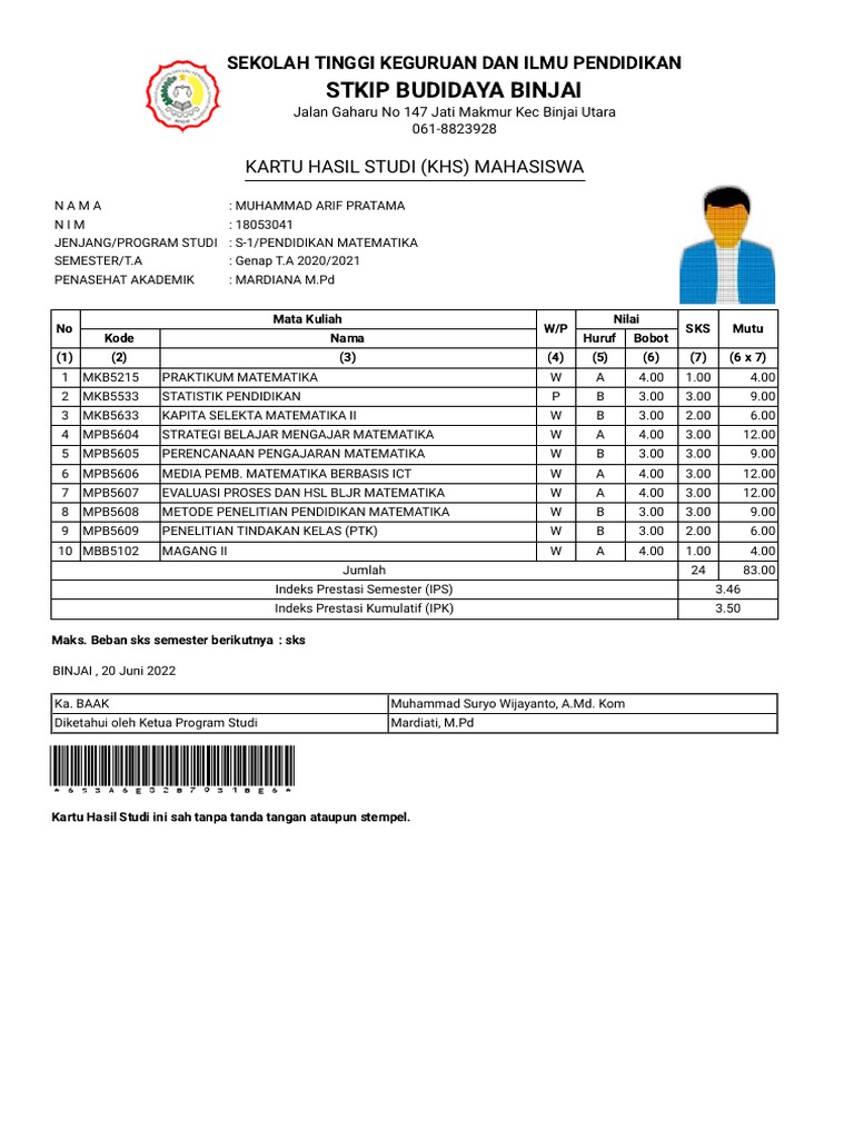 KHS Mahasiswa Pendidikan Matematika STKIP | PDF