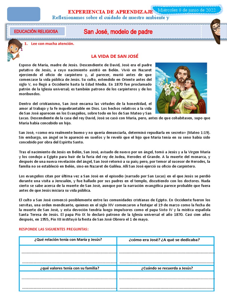 D3 A2 FICHA San José, Modelo de Padre | PDF | San José | María, madre ...