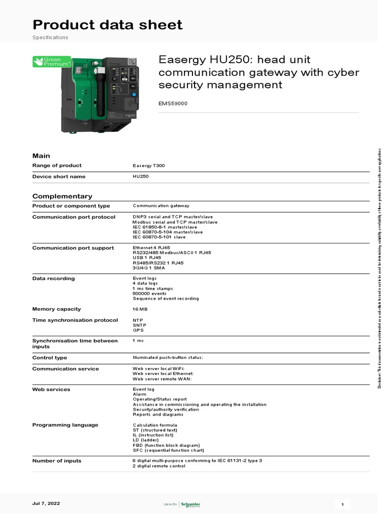 Easergy HU250: Head Unit Communication Gateway with Cyber Security ...