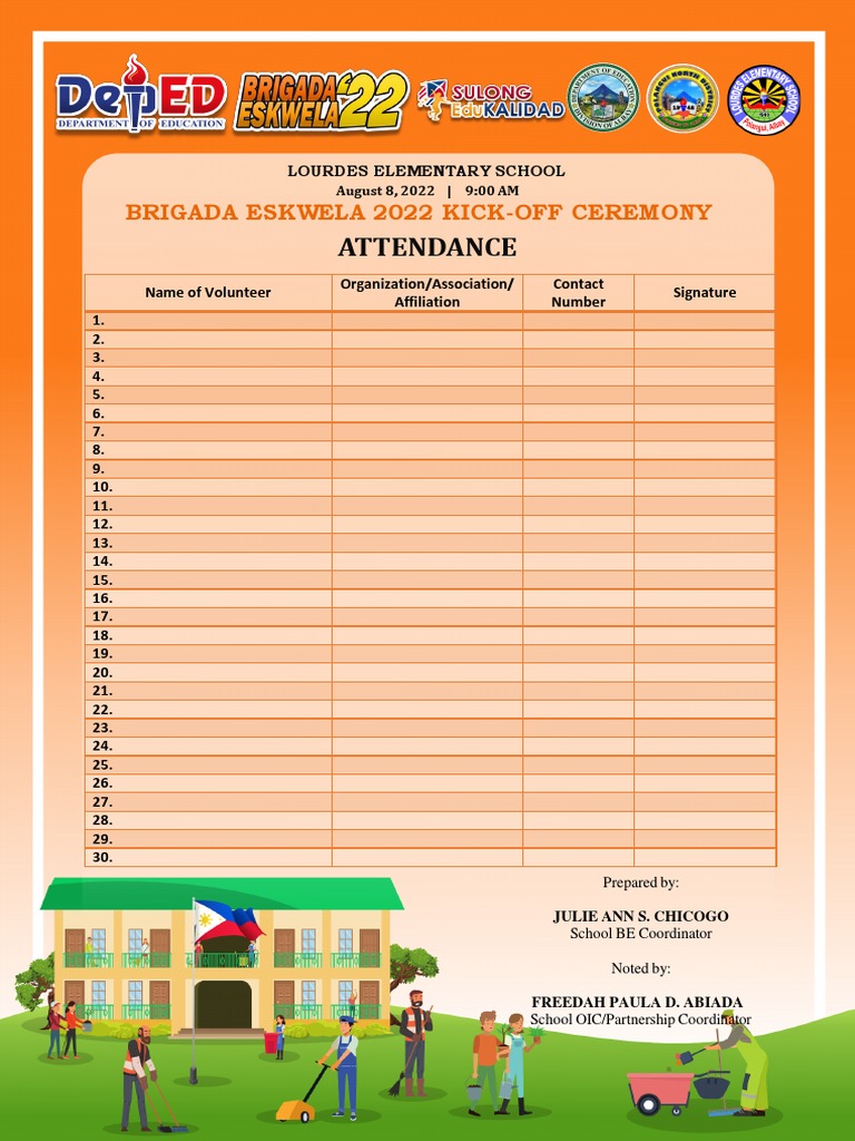 Brigada Eskwela 2022 Attendance Pdf