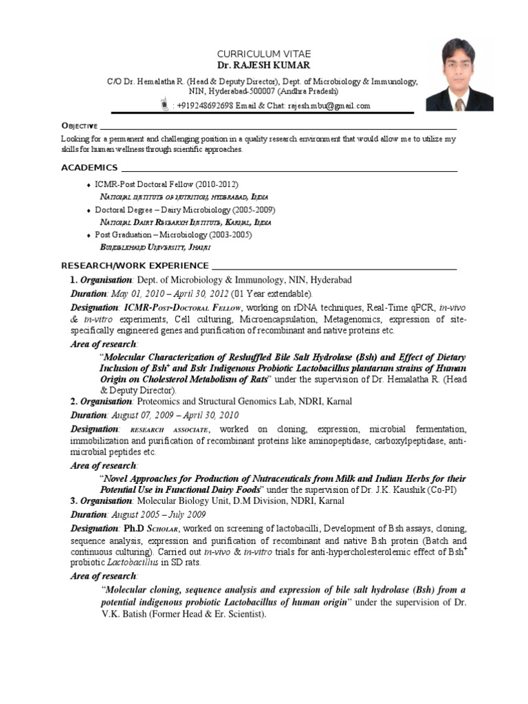 Dr. Rajesh Kumar's Research CV | PDF | Probiotic | Lactobacillus