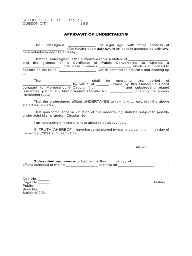 Sample Aff. of Undertaking PDF