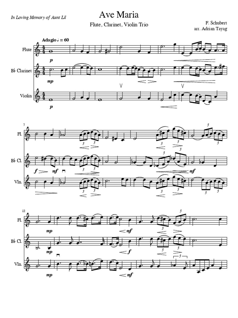 Ave Maria Flute, Violin Trio PDF Classical Music Franz