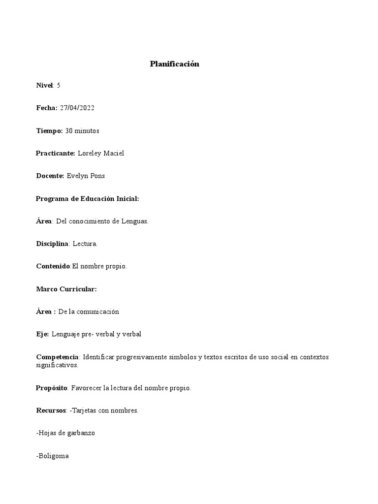 Planificación 5 | PDF | Educación de la primera infancia | Método de ...