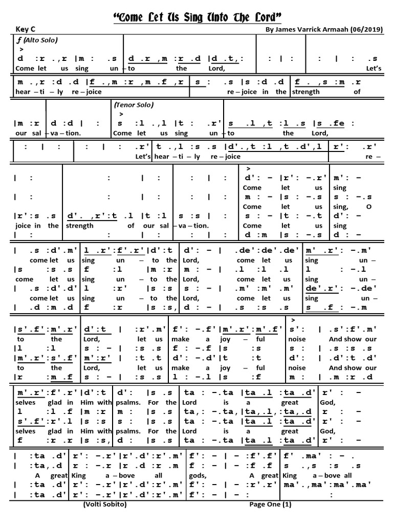 Come Let Us Sing Unto The Lord 1 Pdf Choral Music Vocal Music